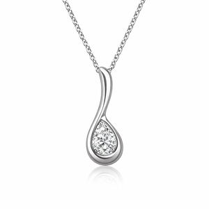 ELLE 925 Sterling Silver Teardrop Diamond Accent Necklace Rhodium Plated